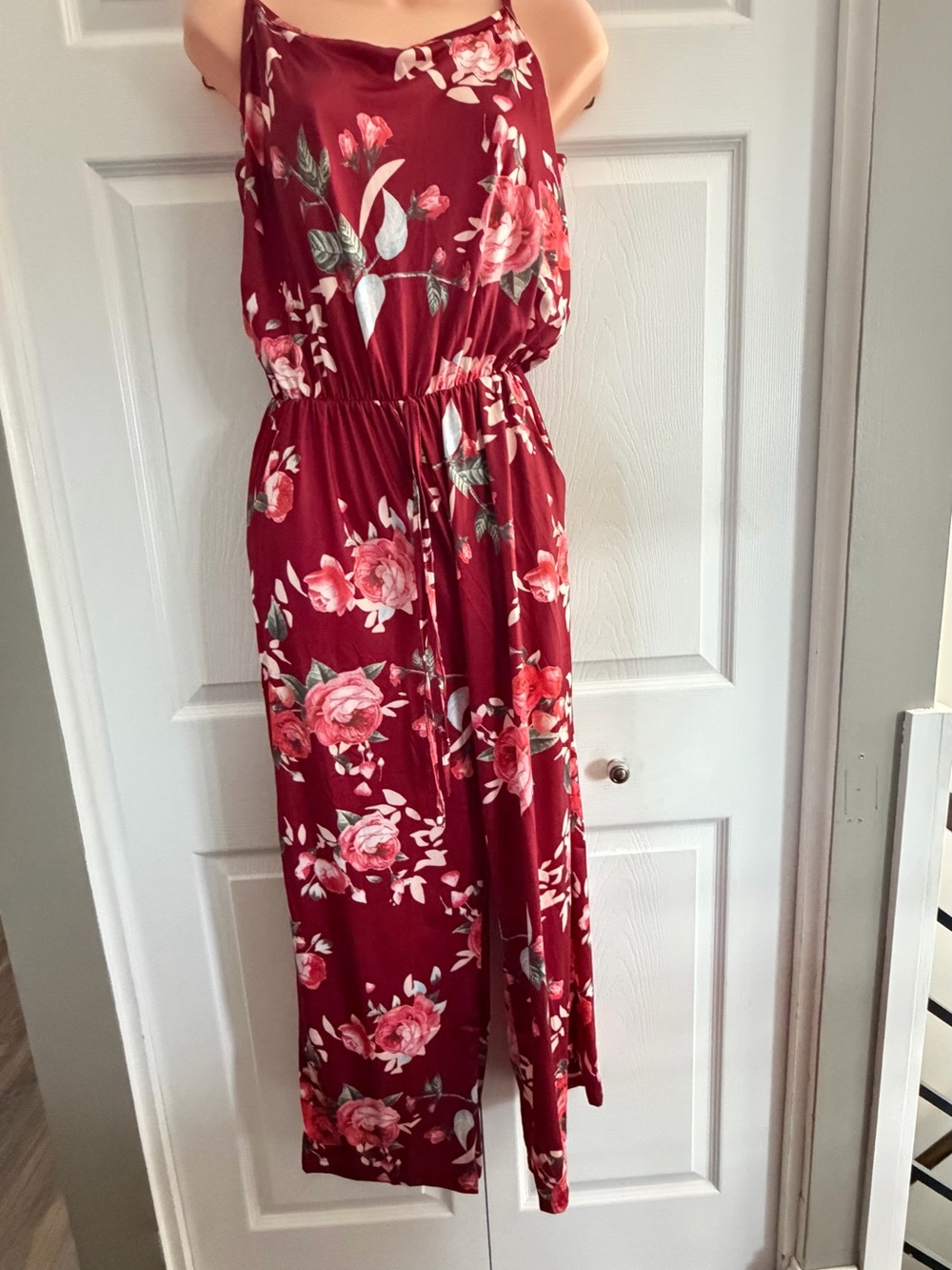 Maroon/ burgandy Floral Sleeveless Jumpsuit